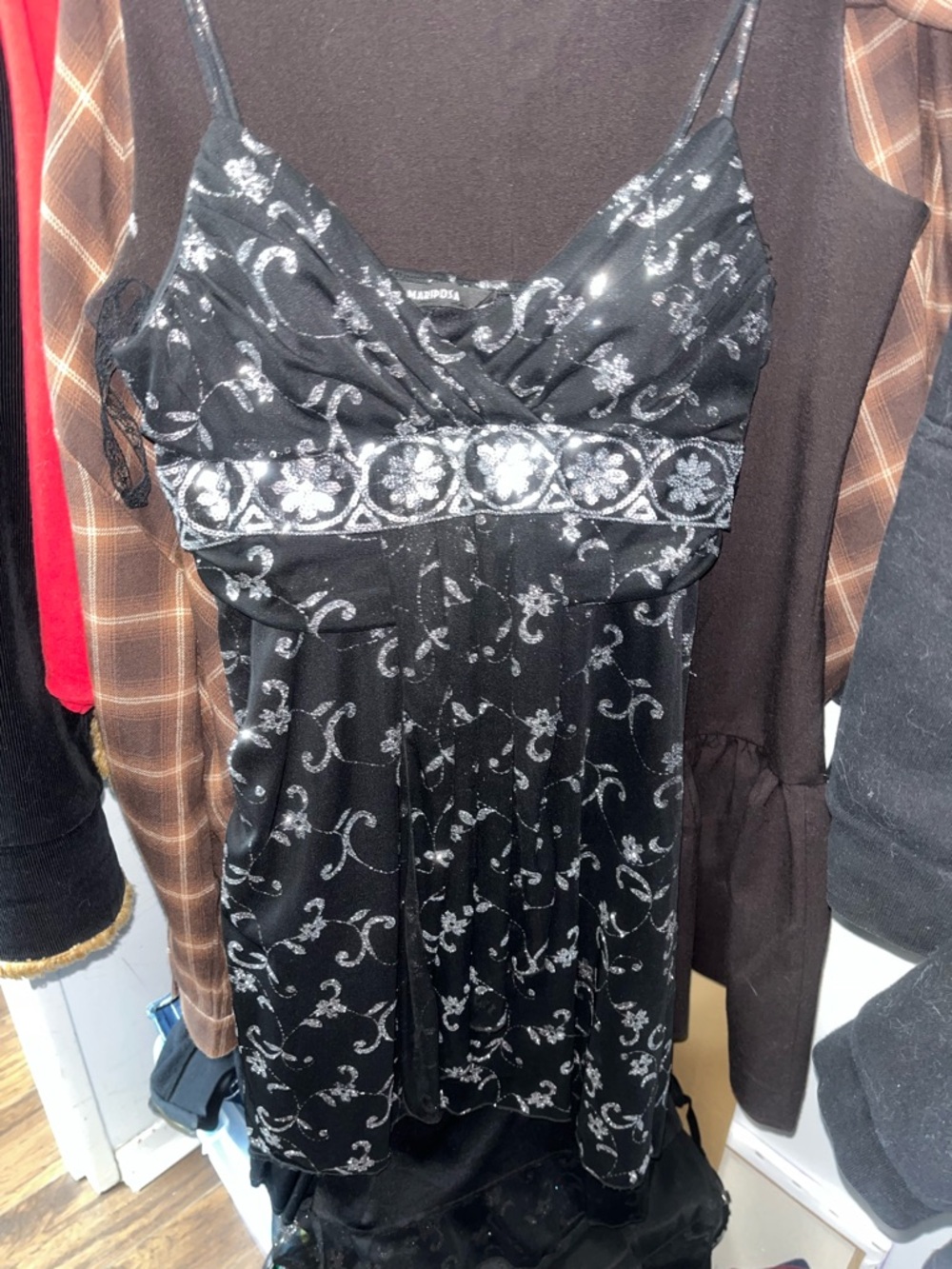 Mariposa Black Dress with Silver Floral Embellishment